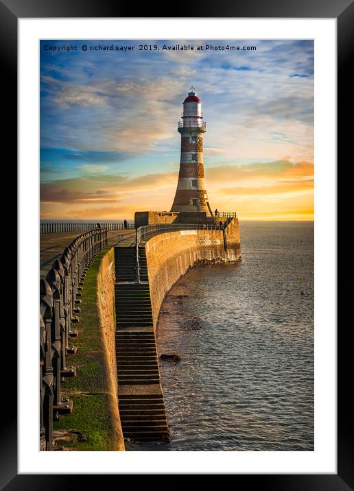 Sunset Fishing at Roker Lighthouse Framed Mounted Print by richard sayer