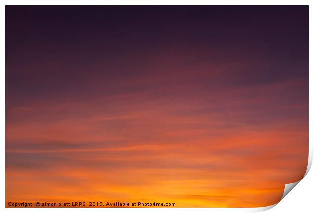 Stunning sunset colorful sky with wispy clouds Print by Simon Bratt LRPS