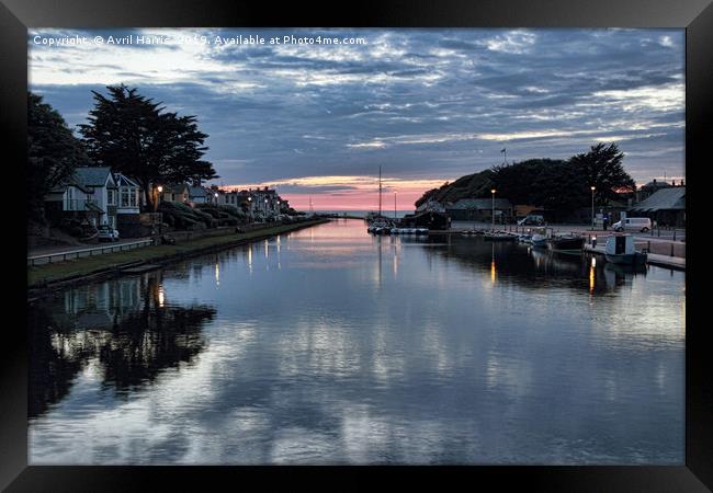 Sunset on the Bude Canal. Framed Print by Avril Harris