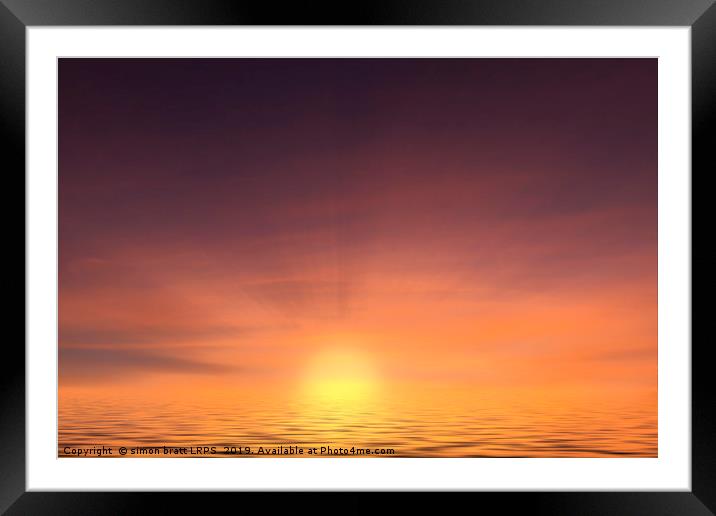 Sunset at sea with calm ocean water Framed Mounted Print by Simon Bratt LRPS