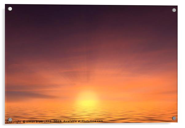 Sunset at sea with calm ocean water Acrylic by Simon Bratt LRPS