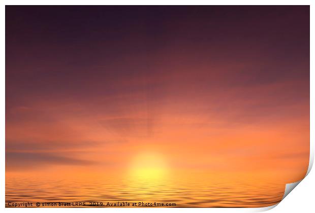 Sunset at sea with calm ocean water Print by Simon Bratt LRPS