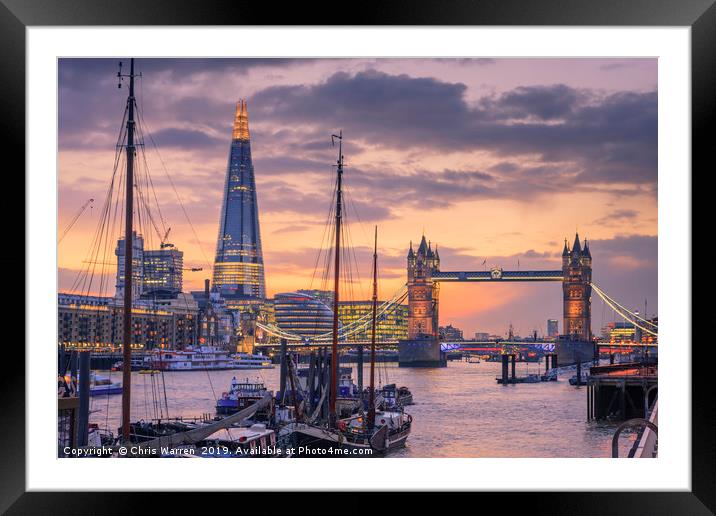 Tower Bridge and The Shard London twilight Framed Mounted Print by Chris Warren