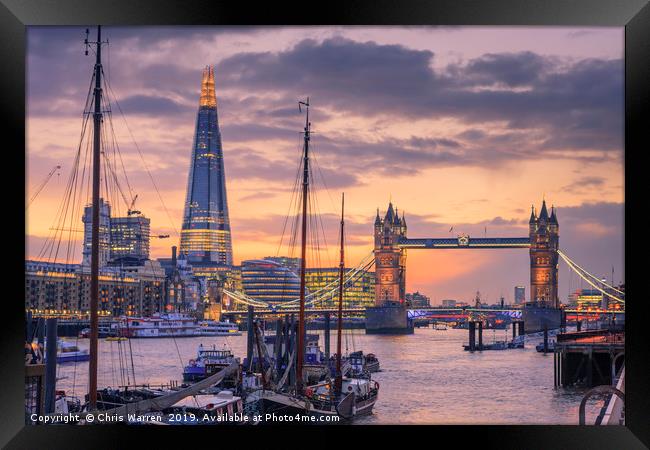 Tower Bridge and The Shard London twilight Framed Print by Chris Warren