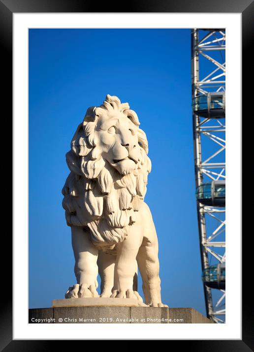 South Bank Lion with London Eye London Framed Mounted Print by Chris Warren