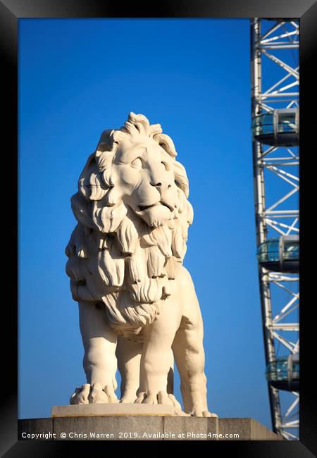 South Bank Lion with London Eye London Framed Print by Chris Warren