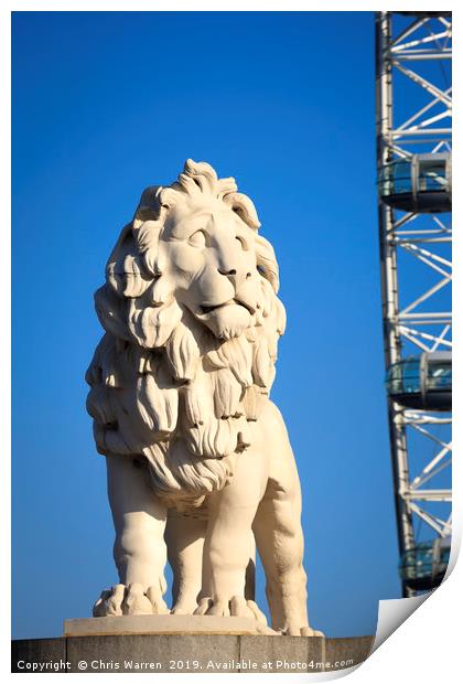 South Bank Lion with London Eye London Print by Chris Warren