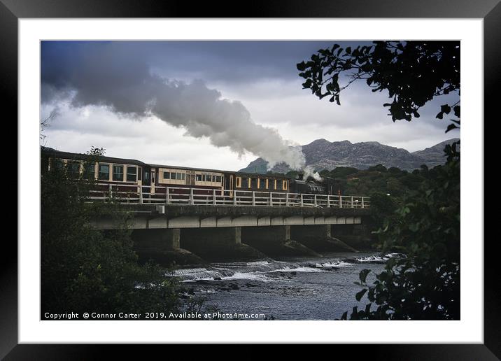 Train flying over a bridge Framed Mounted Print by Connor Carter