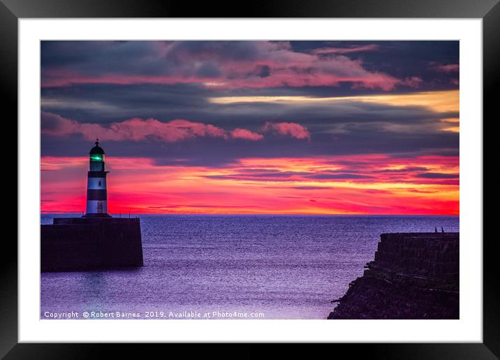 Seaham Lighthouse at Sunrise Framed Mounted Print by Lrd Robert Barnes