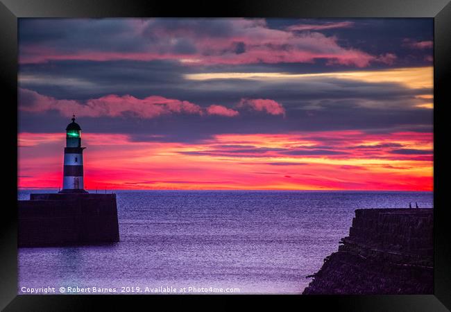 Seaham Lighthouse at Sunrise Framed Print by Lrd Robert Barnes