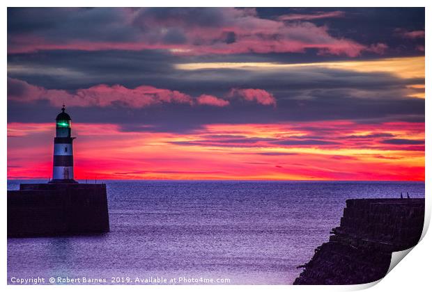 Seaham Lighthouse at Sunrise Print by Lrd Robert Barnes