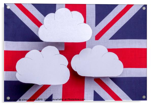 British flag with three white clouds floating abov Acrylic by Simon Bratt LRPS