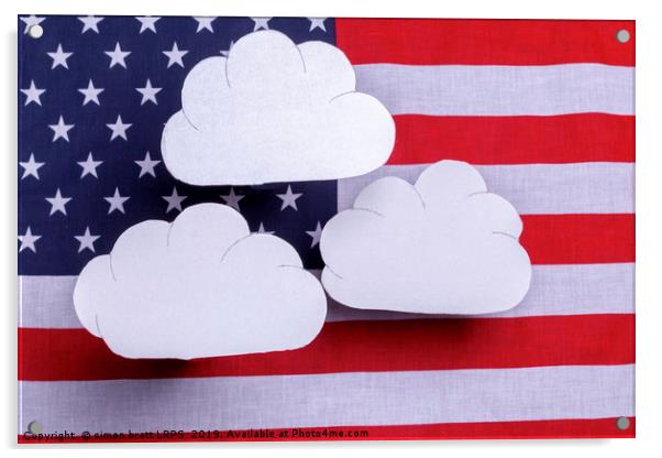 American flag with three white clouds floating abo Acrylic by Simon Bratt LRPS