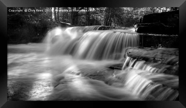 Mono waterfall Framed Print by Clive Rees