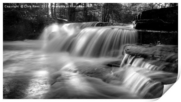 Mono waterfall Print by Clive Rees