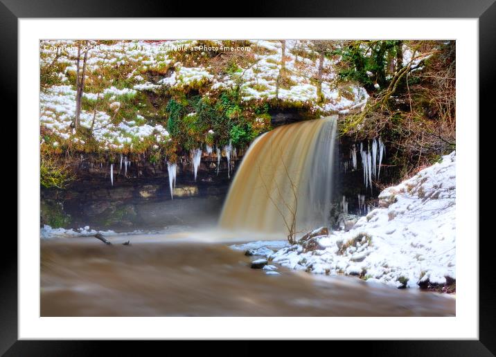 Waterfall in snow Framed Mounted Print by Clive Rees
