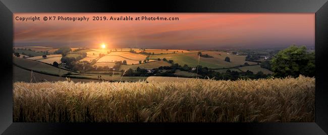 South Devon Countryside Sunset Panorama Framed Print by K7 Photography