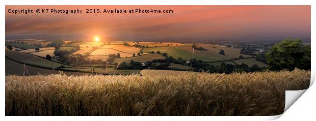 South Devon Countryside Sunset Panorama Print by K7 Photography
