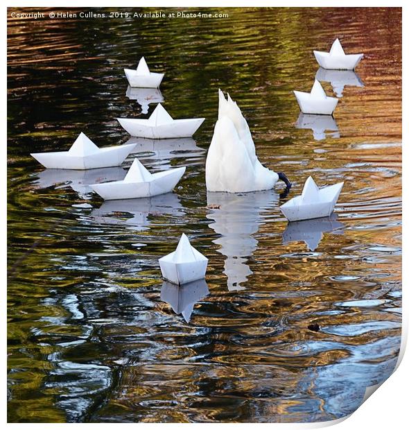  SWAN and the BOATS                                Print by Helen Cullens