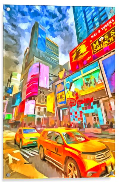 New York Taxicabs Pop Art Acrylic by David Pyatt