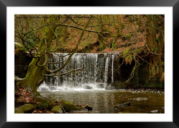 Small waterfall in colour Framed Mounted Print by Andrew Heaps