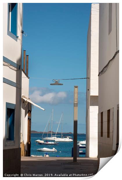 Boats in the harbour Corralejo Fuerteventura Print by Chris Warren
