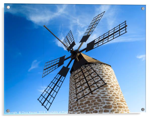 Windmill Tefia Fuerteventura Acrylic by Chris Warren