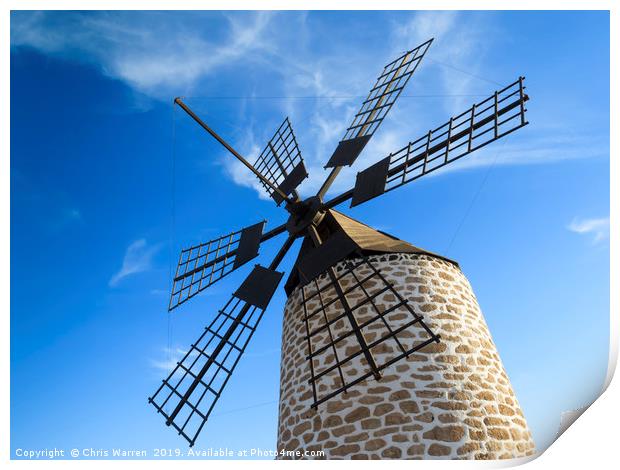 Windmill Tefia Fuerteventura Print by Chris Warren