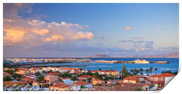 View of Corralejo Fuerteventura sunset Print by Chris Warren