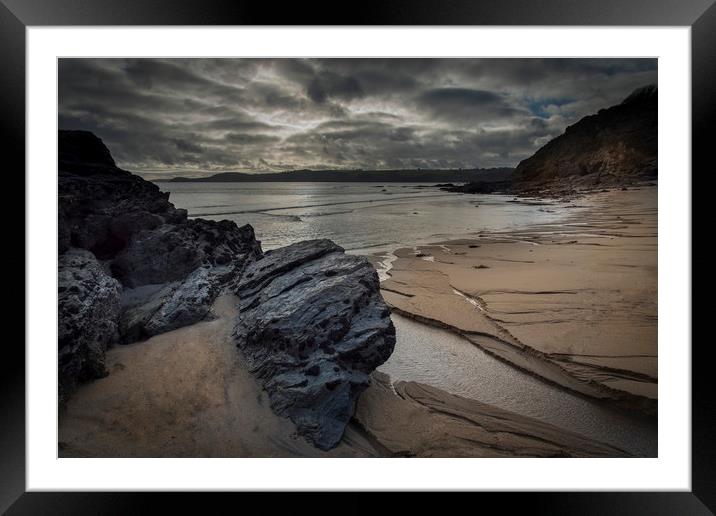 Carlyon beach and St Austell bay Cornwall Framed Mounted Print by Eddie John
