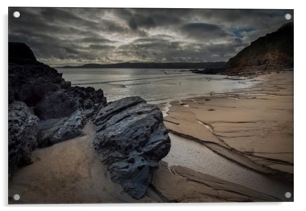 Carlyon beach and St Austell bay Cornwall Acrylic by Eddie John