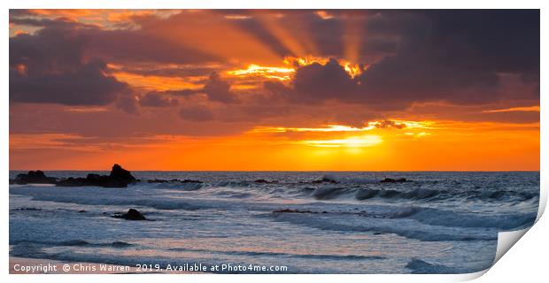 Sunset over the sea on Fuerteventura  Print by Chris Warren