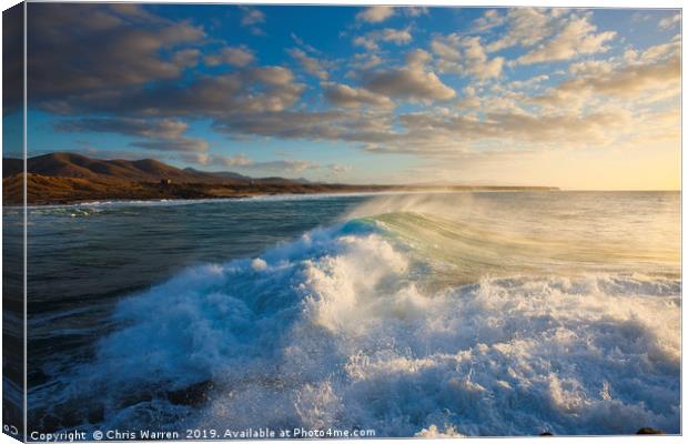 Wind blowing the surf El Cotillo Fuerteventura  Canvas Print by Chris Warren