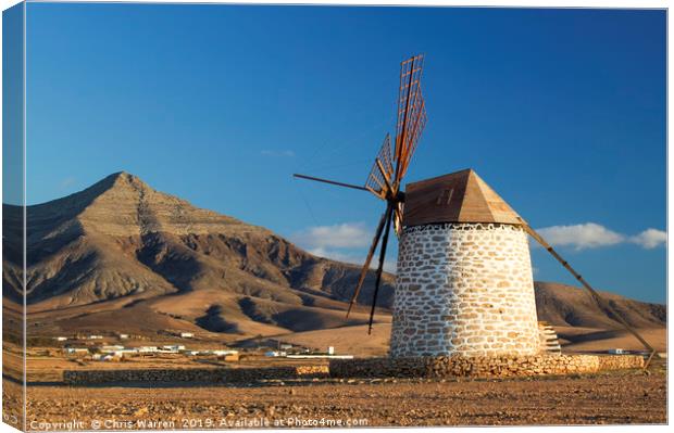 Windmill Tefia Fuerteventura evening light Canvas Print by Chris Warren