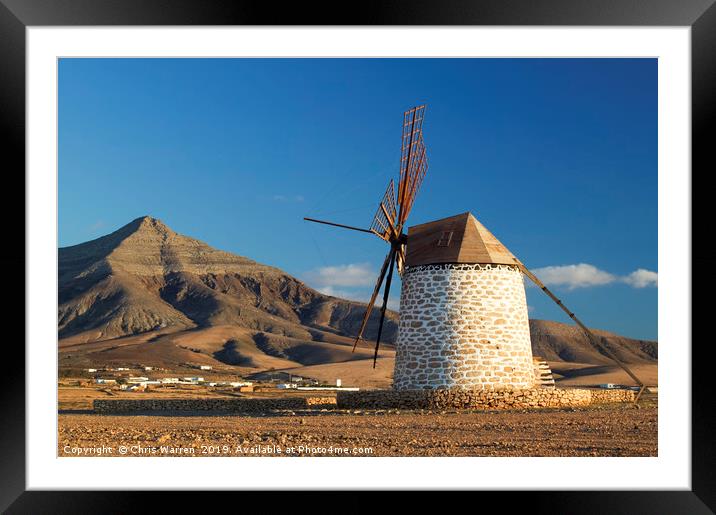 Windmill Tefia Fuerteventura evening light Framed Mounted Print by Chris Warren