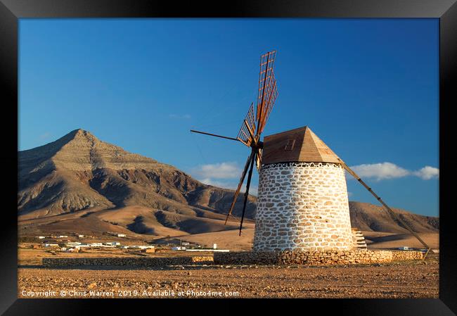 Windmill Tefia Fuerteventura evening light Framed Print by Chris Warren