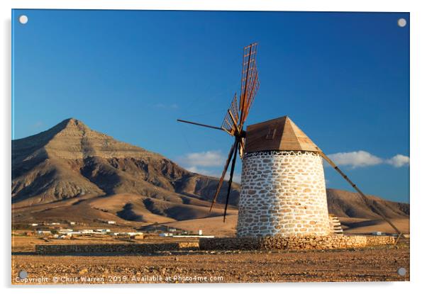 Windmill Tefia Fuerteventura evening light Acrylic by Chris Warren