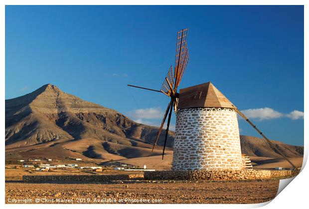 Windmill Tefia Fuerteventura evening light Print by Chris Warren