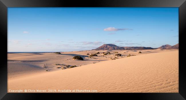Sand Dunes Corralejo Fuerteventura evening light Framed Print by Chris Warren