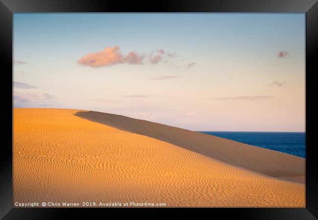 Sand dune in the evening light Corralejo  Framed Print by Chris Warren