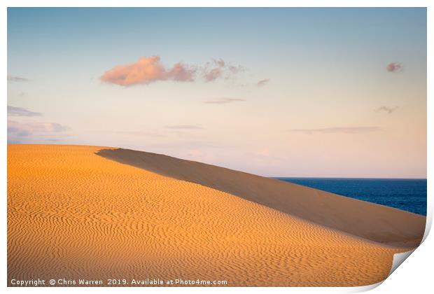 Sand dune in the evening light Corralejo  Print by Chris Warren