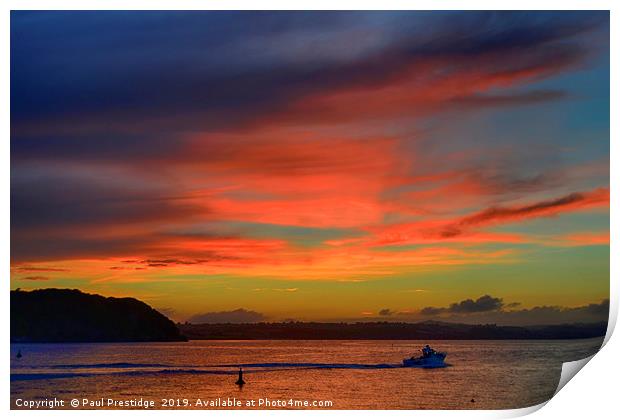 A Fiery September Sunset in Torbay Print by Paul F Prestidge