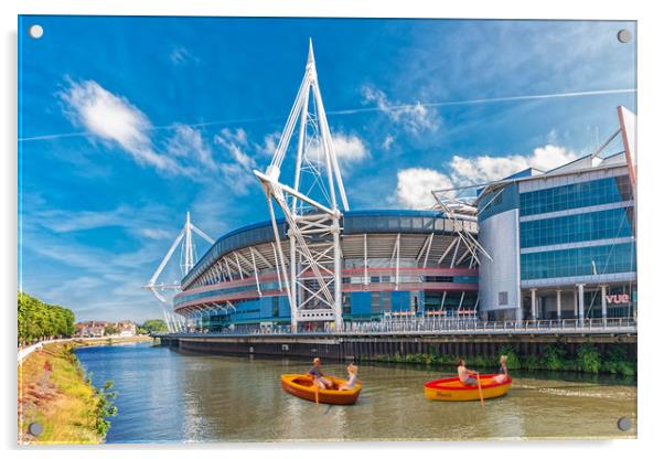 Little Rowers At The Millennium Stadium Acrylic by Steve Purnell