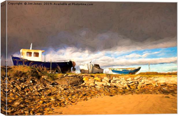 Artistic Boatyard under a stormy sky Canvas Print by Jim Jones