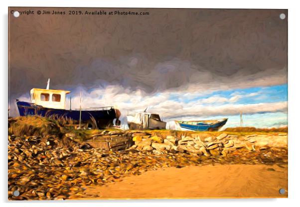 Artistic Boatyard under a stormy sky Acrylic by Jim Jones