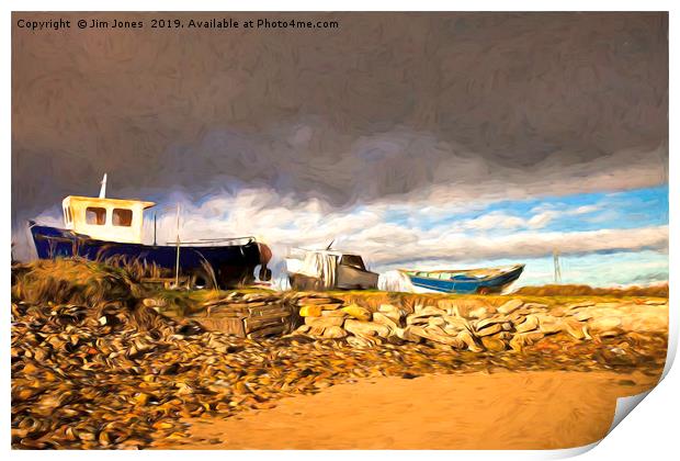 Artistic Boatyard under a stormy sky Print by Jim Jones
