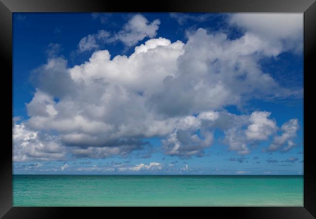 Cumulus clouds in the Caribbean Framed Print by Leighton Collins