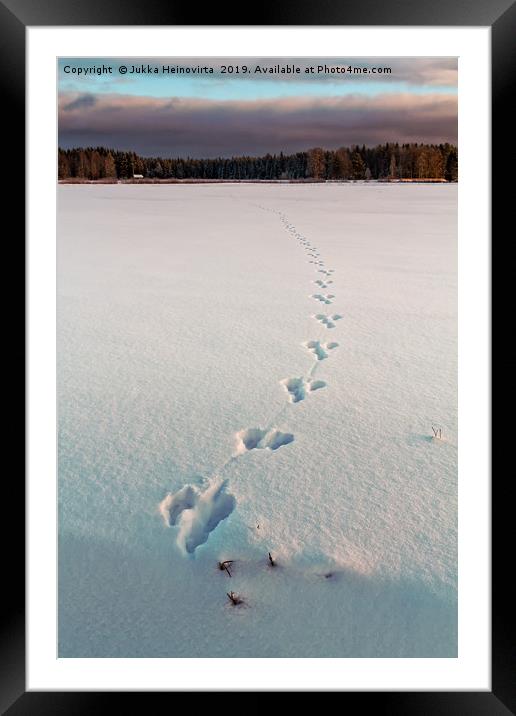 Footprints On The Snow Framed Mounted Print by Jukka Heinovirta
