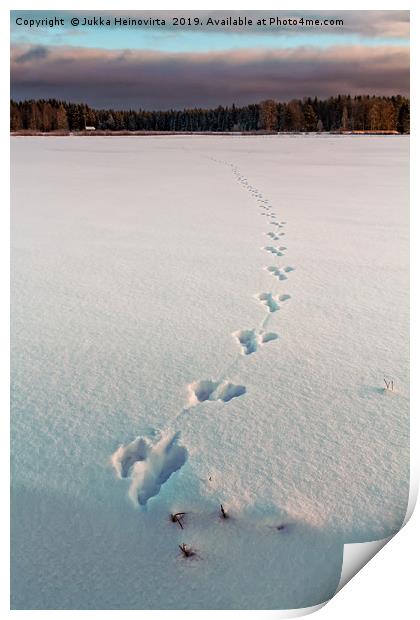 Footprints On The Snow Print by Jukka Heinovirta