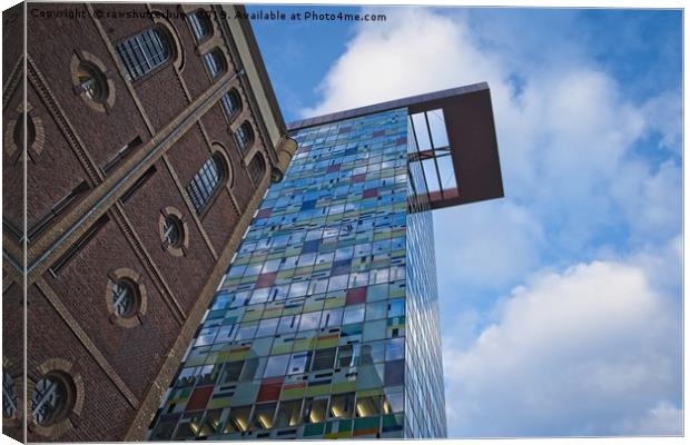 Colourful Building At The Media Harbour Canvas Print by rawshutterbug 